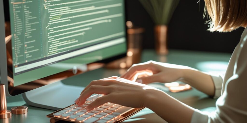 Postazione di lavoro con computer, fotocamera e microfono