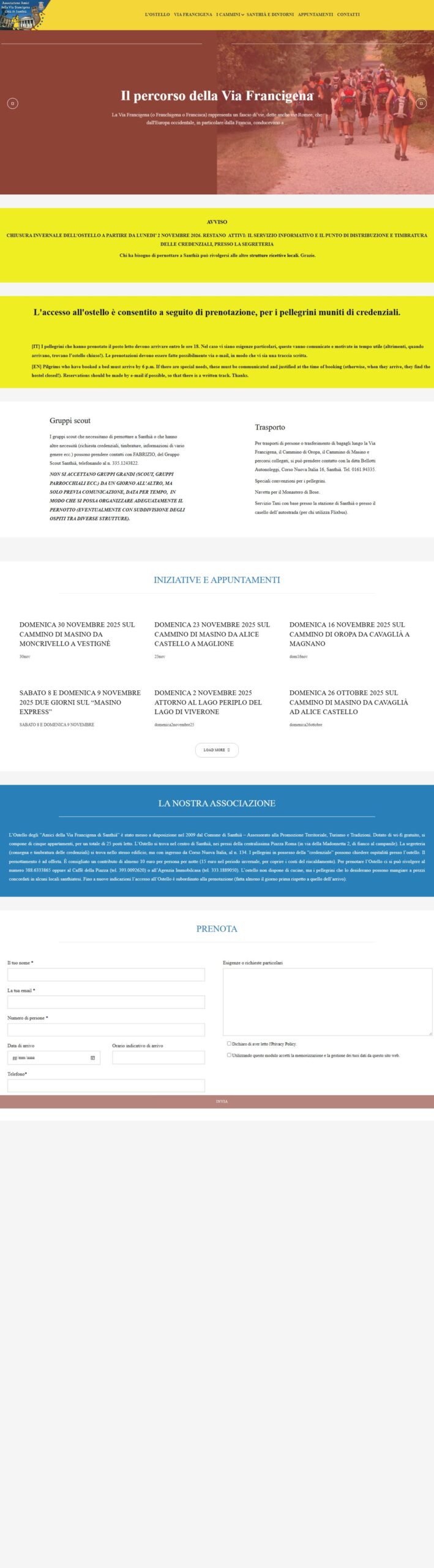 Home page del sito Santhià sulla Via Francigena